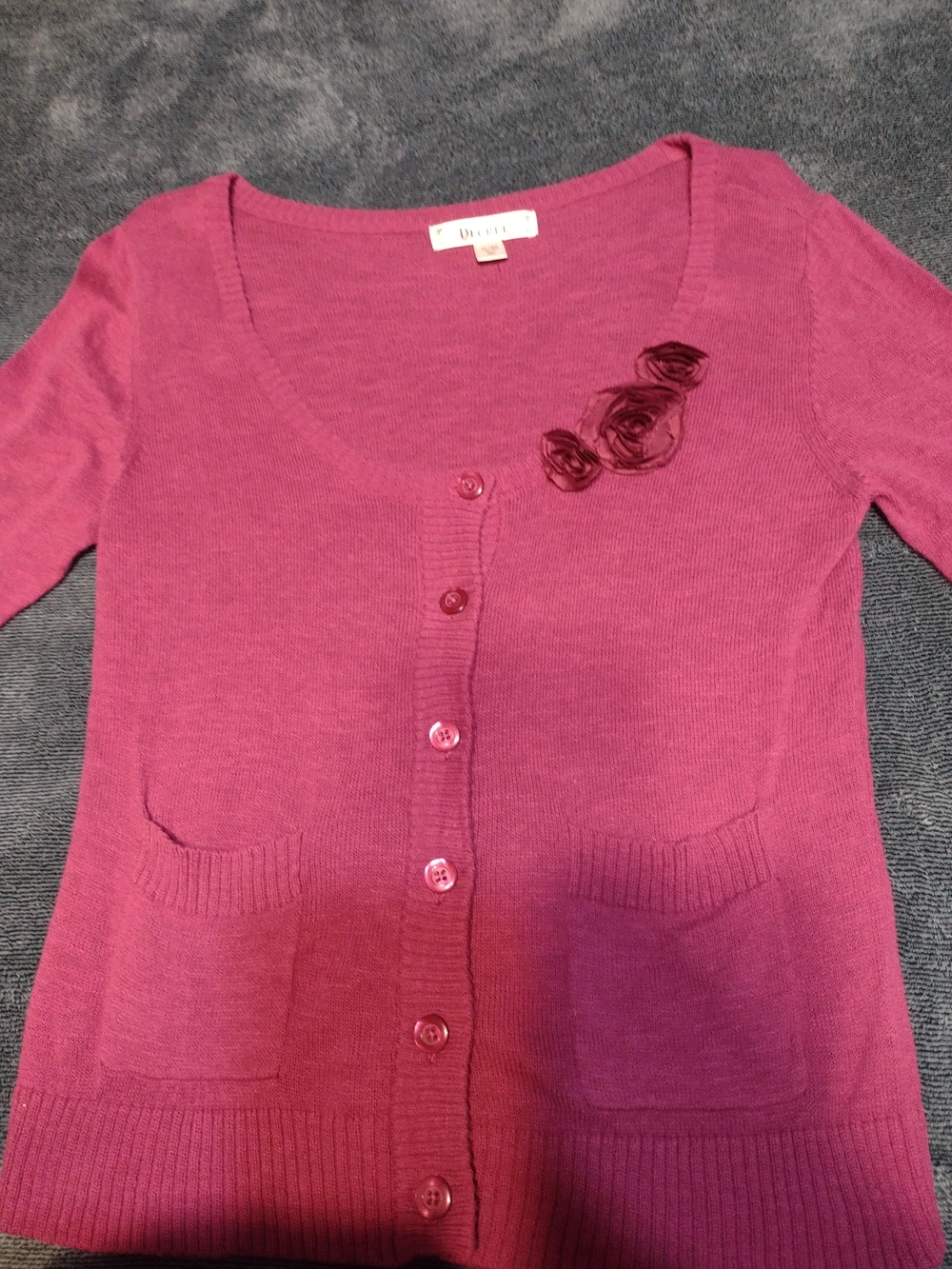 Decree Rose-Pink Floral Applique Button Cardigan